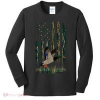 Duck Hunting Waterfowl Hunters Camo Flag Kids Long Sleeve Shirt thumb 0