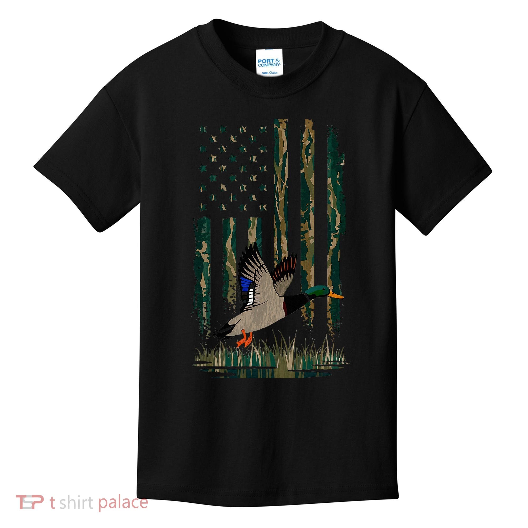 Duck Hunting Waterfowl Hunters Camo Flag Kids T-Shirt