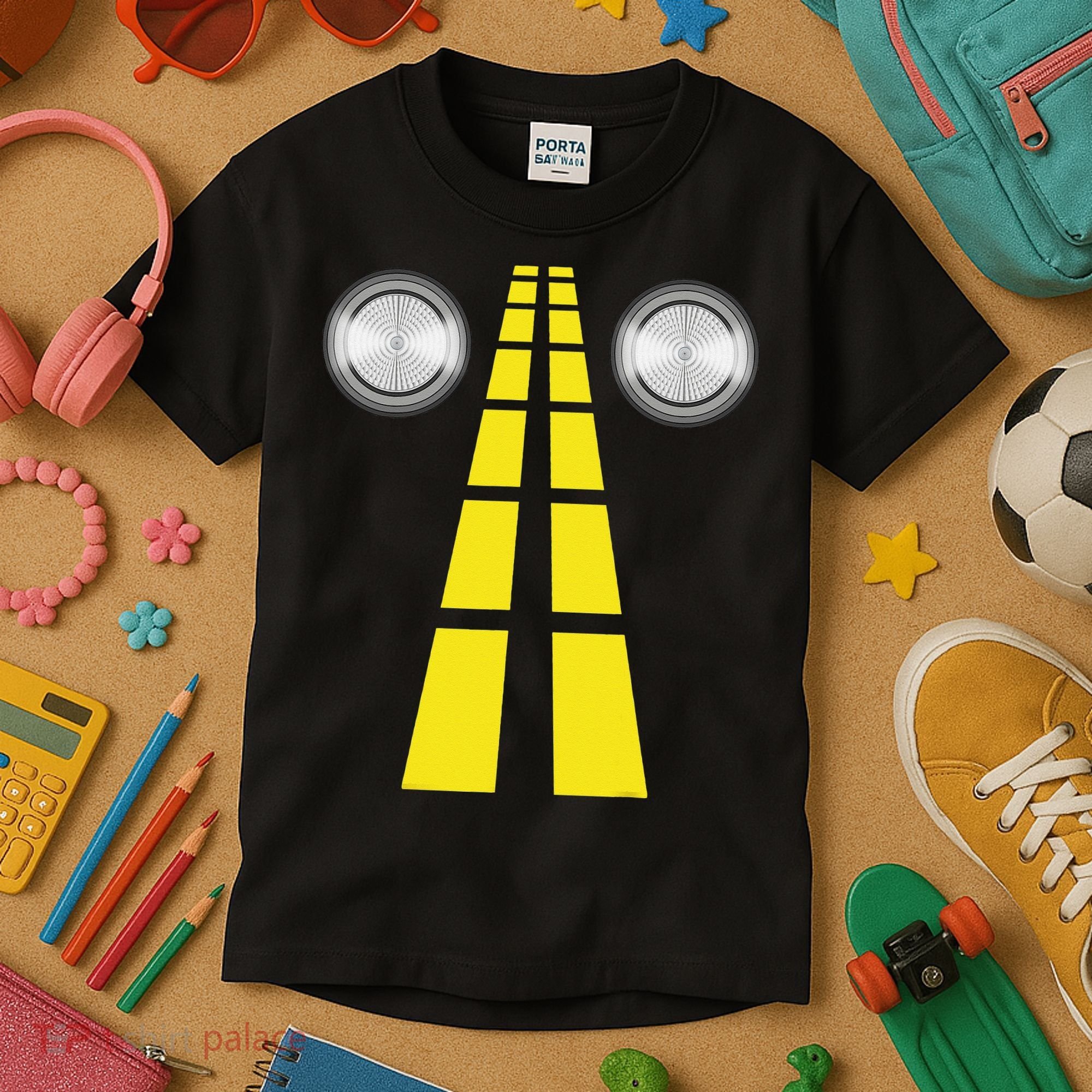 Deer Headlights With Road Markings Couples Costume Halloween Kids T-Shirt