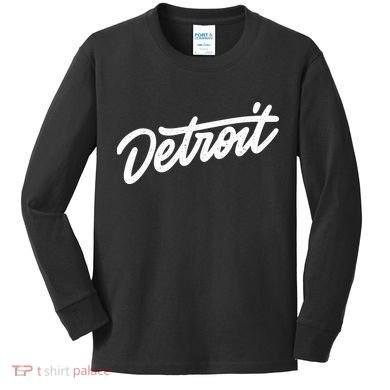 Detroit Hand Written Script Logo Kids Long Sleeve Shirt