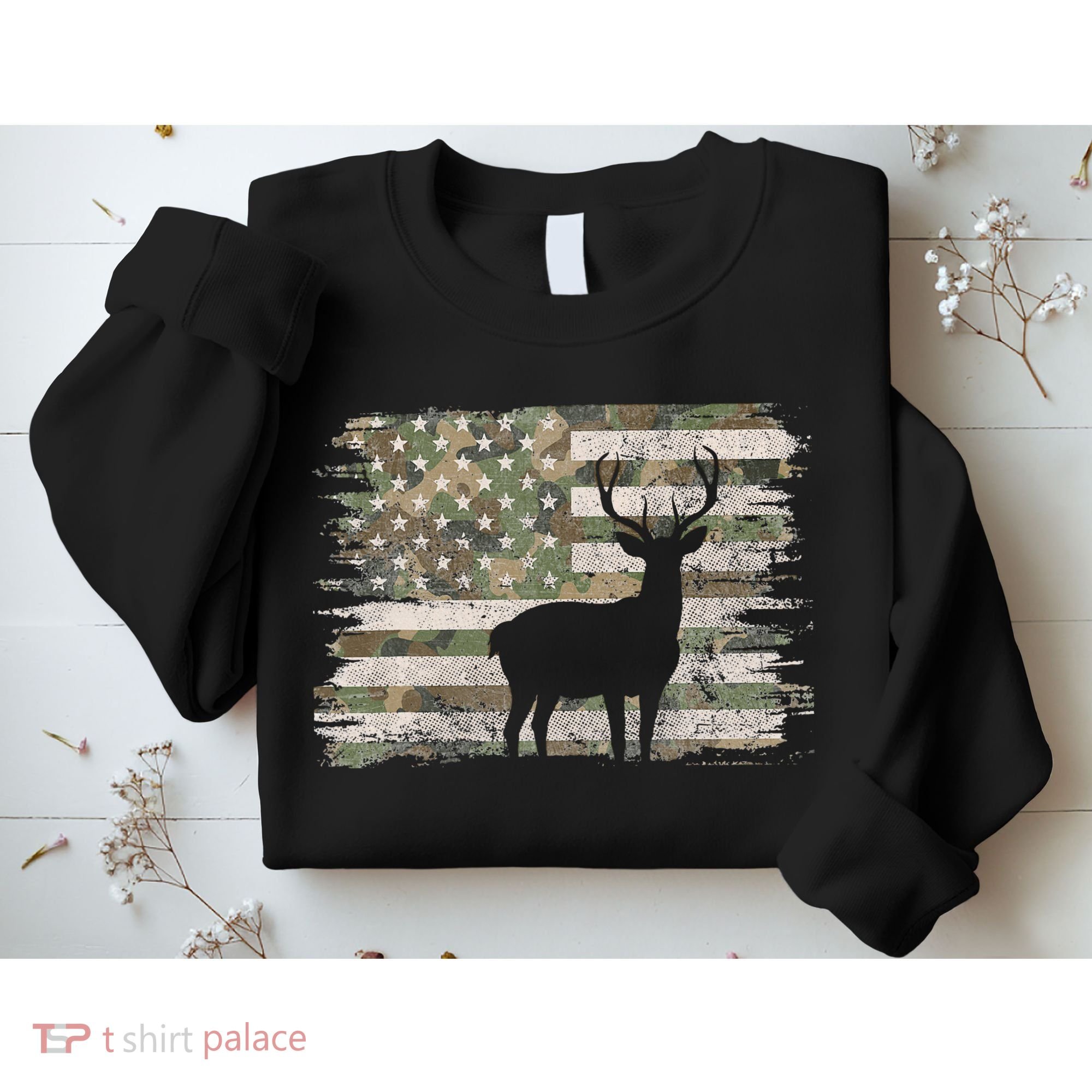 Deer Hunting Whitetail Camo American Us Flag Elk Buck Sweatshirt