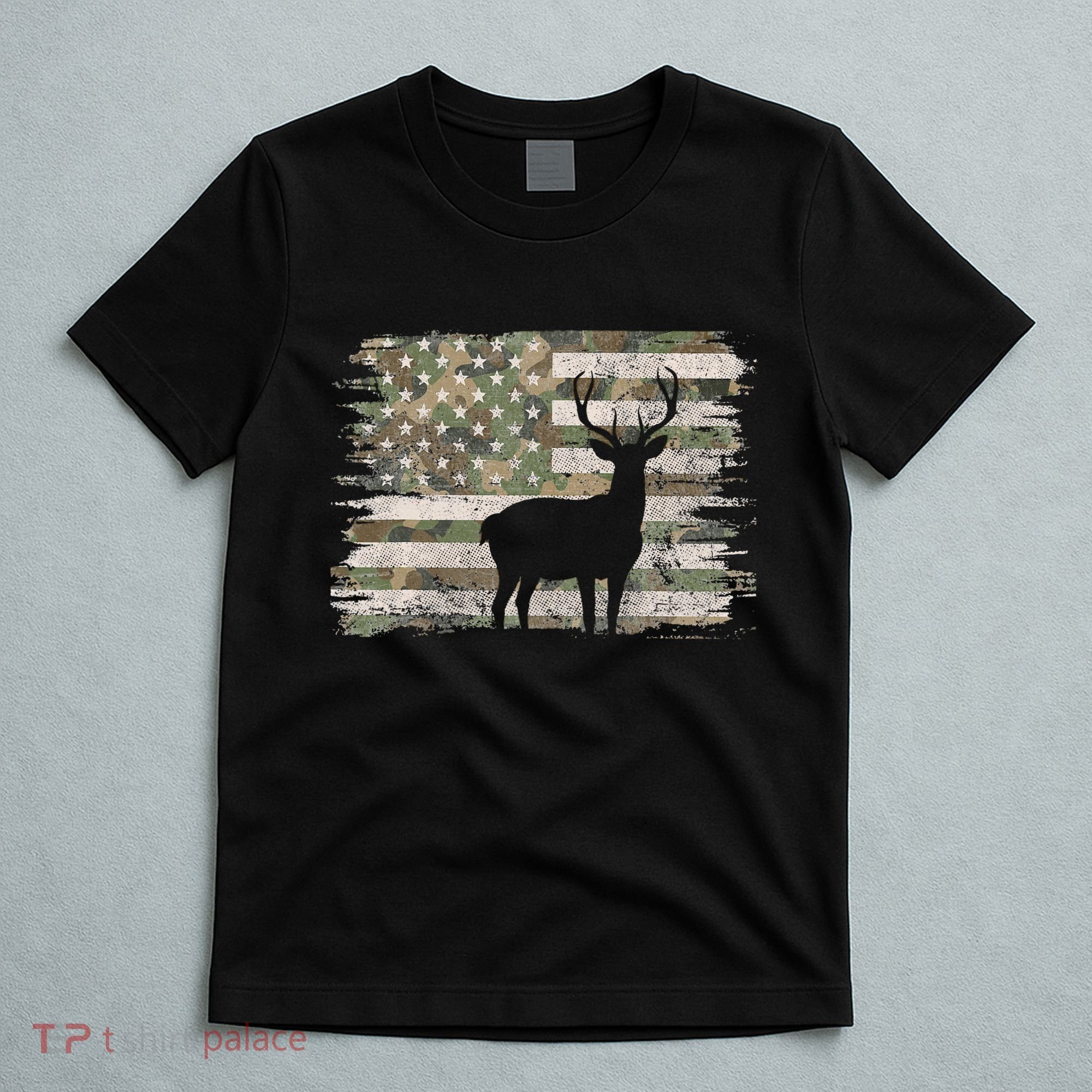 Deer Hunting Whitetail Camo American Us Flag Elk Buck T-Shirt