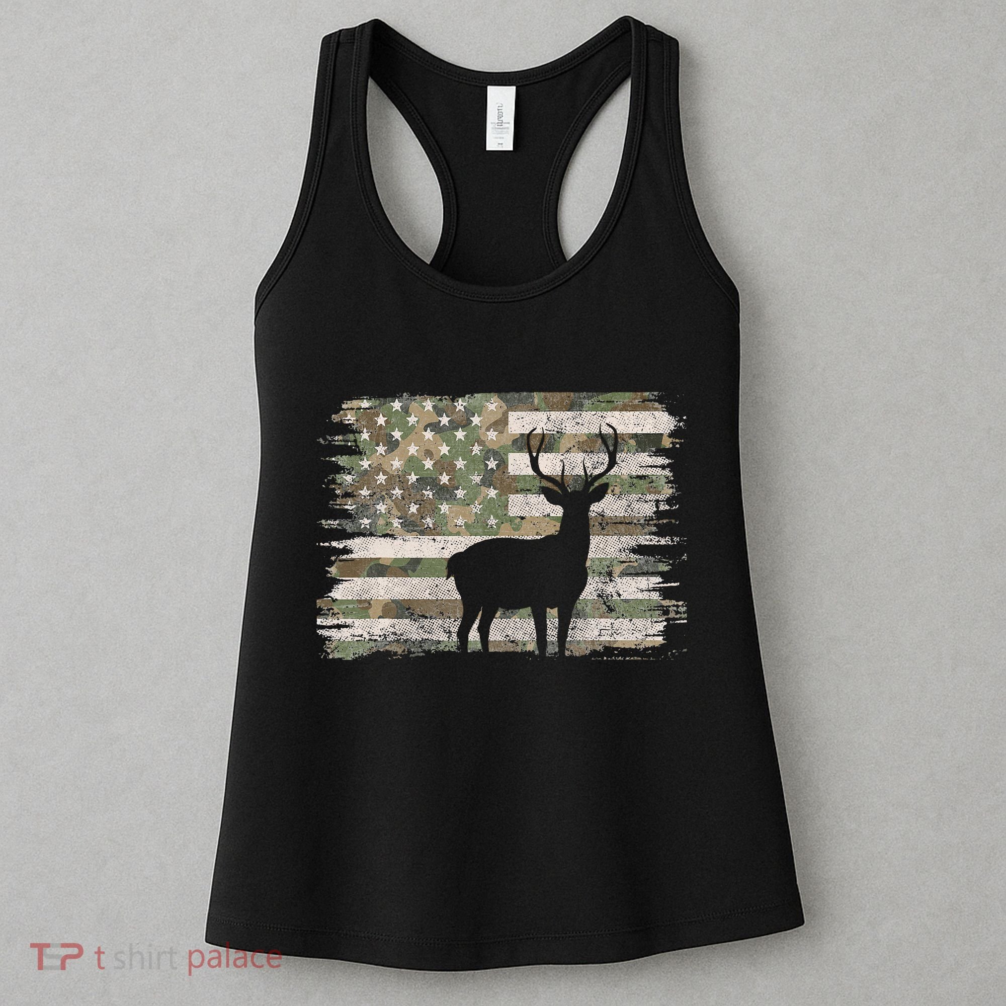Deer Hunting Whitetail Camo American Us Flag Elk Buck Women's Tank Top