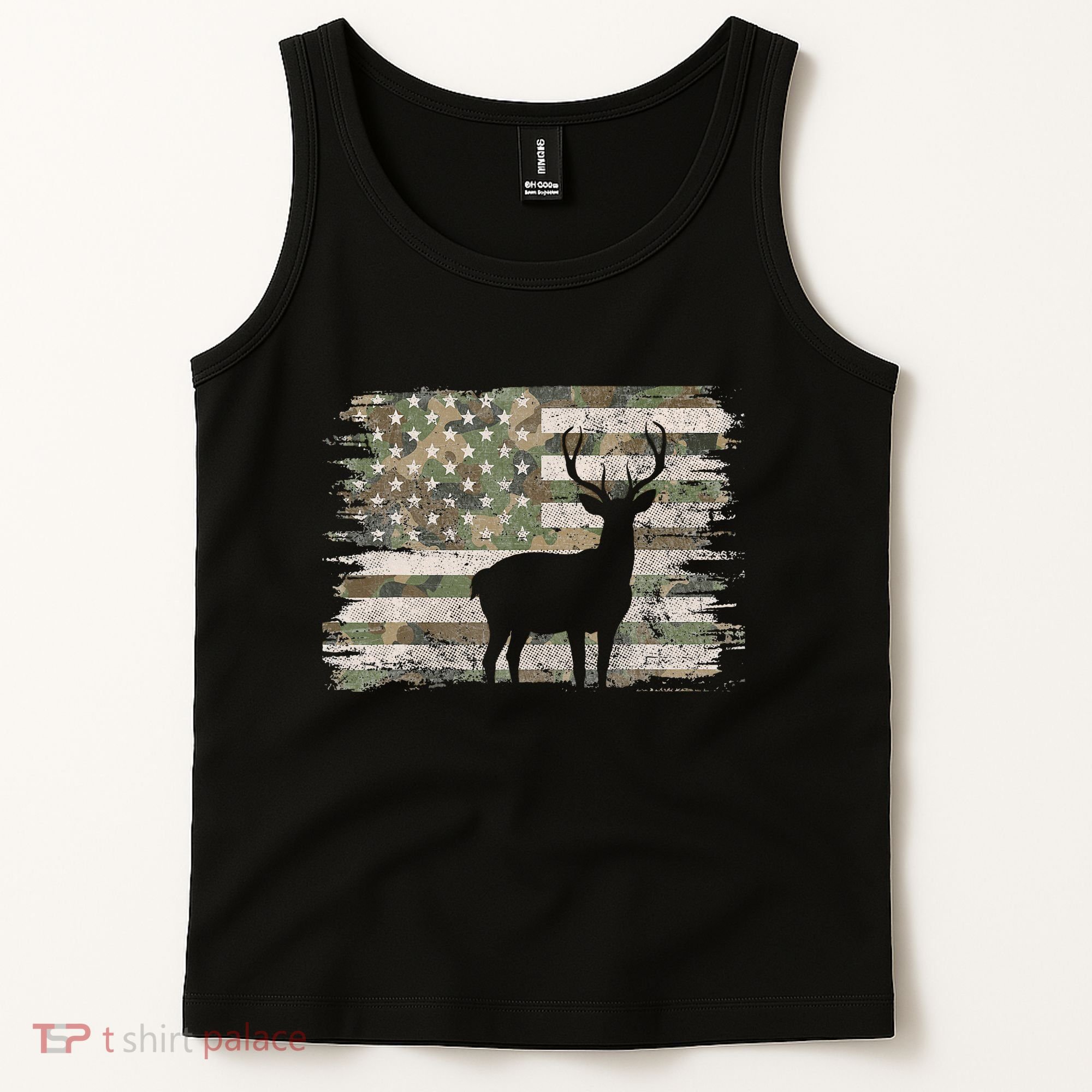 Deer Hunting Whitetail Camo American Us Flag Elk Buck Tank Top