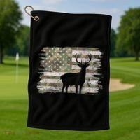 Deer Hunting Whitetail Camo American Us Flag Elk Buck Golf Towel thumb 1