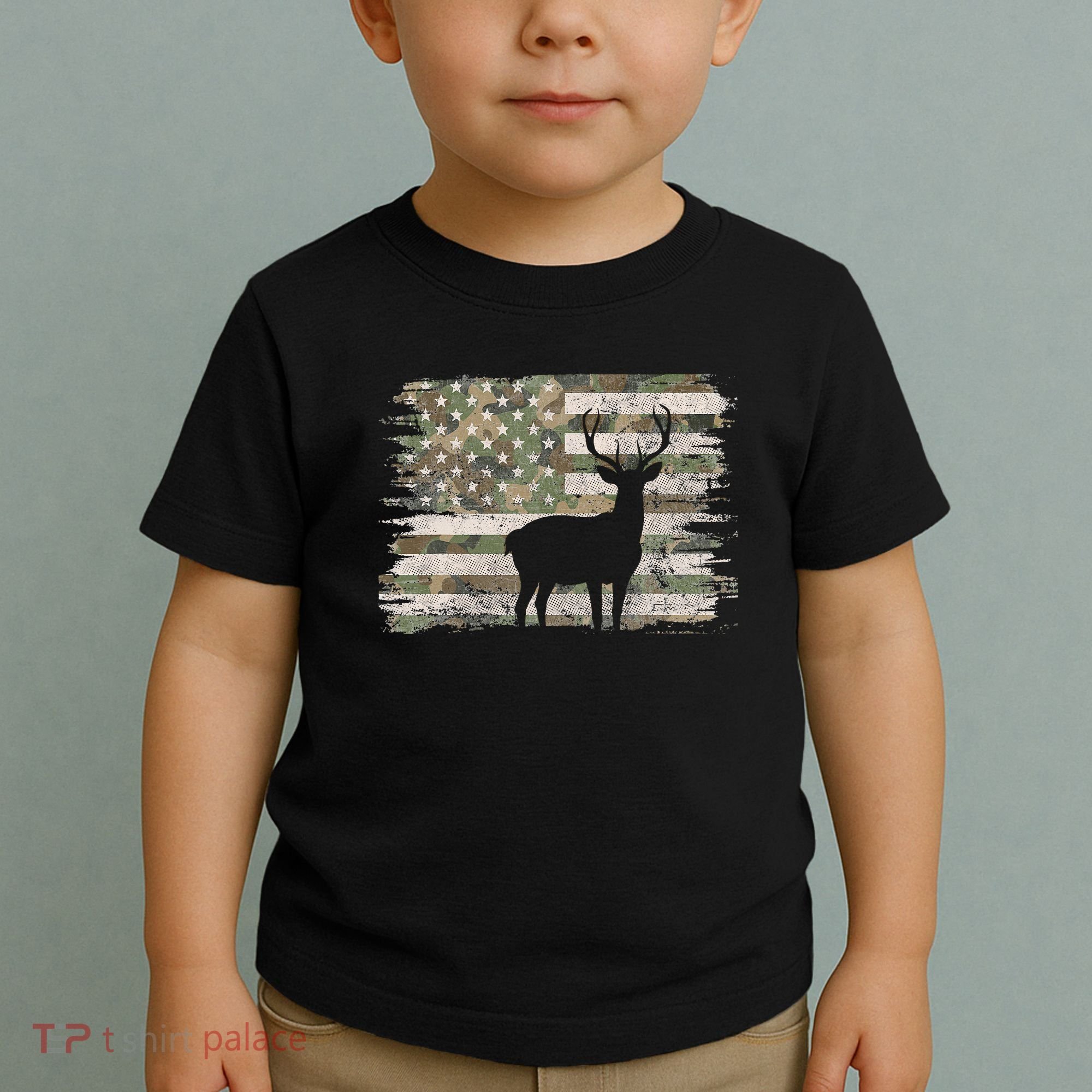 Deer Hunting Whitetail Camo American Us Flag Elk Buck Toddler T-Shirt