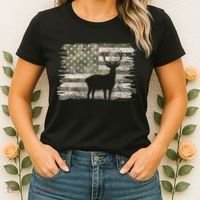 Deer Hunting Whitetail Camo American Us Flag Elk Buck Women's T-Shirt thumb 2