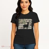 Deer Hunting Whitetail Camo American Us Flag Elk Buck Women's T-Shirt thumb 4