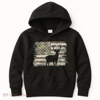 Deer Hunting Whitetail Camo American Us Flag Elk Buck Kids Hoodie thumb 0