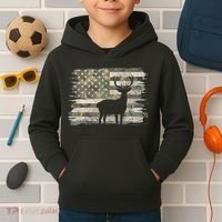 Deer Hunting Whitetail Camo American Us Flag Elk Buck Kids Hoodie thumb 2