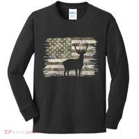 Deer Hunting Whitetail Camo American Us Flag Elk Buck Kids Long Sleeve Shirt thumb 0