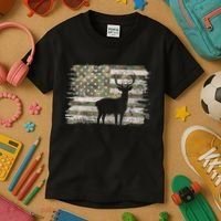 Deer Hunting Whitetail Camo American Us Flag Elk Buck Kids T-Shirt thumb 3