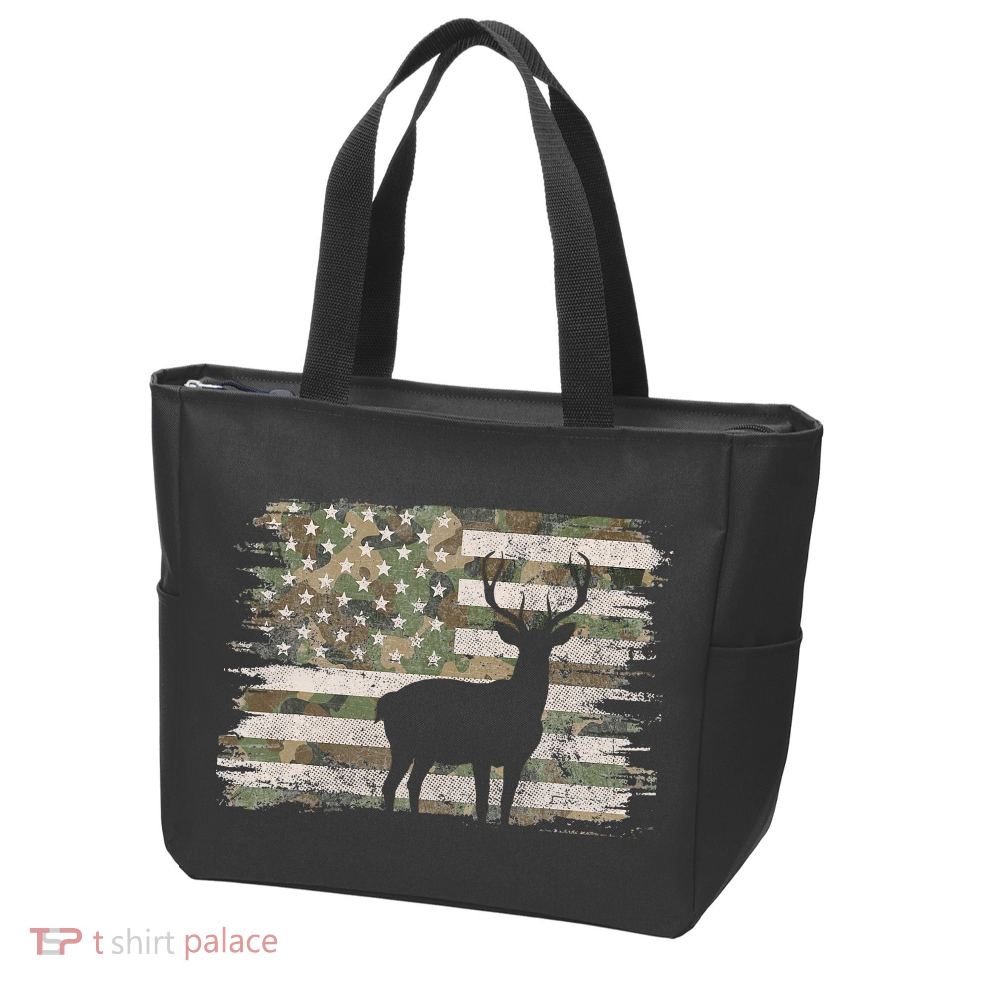 Deer Hunting Whitetail Camo American Us Flag Elk Buck Tote Bag