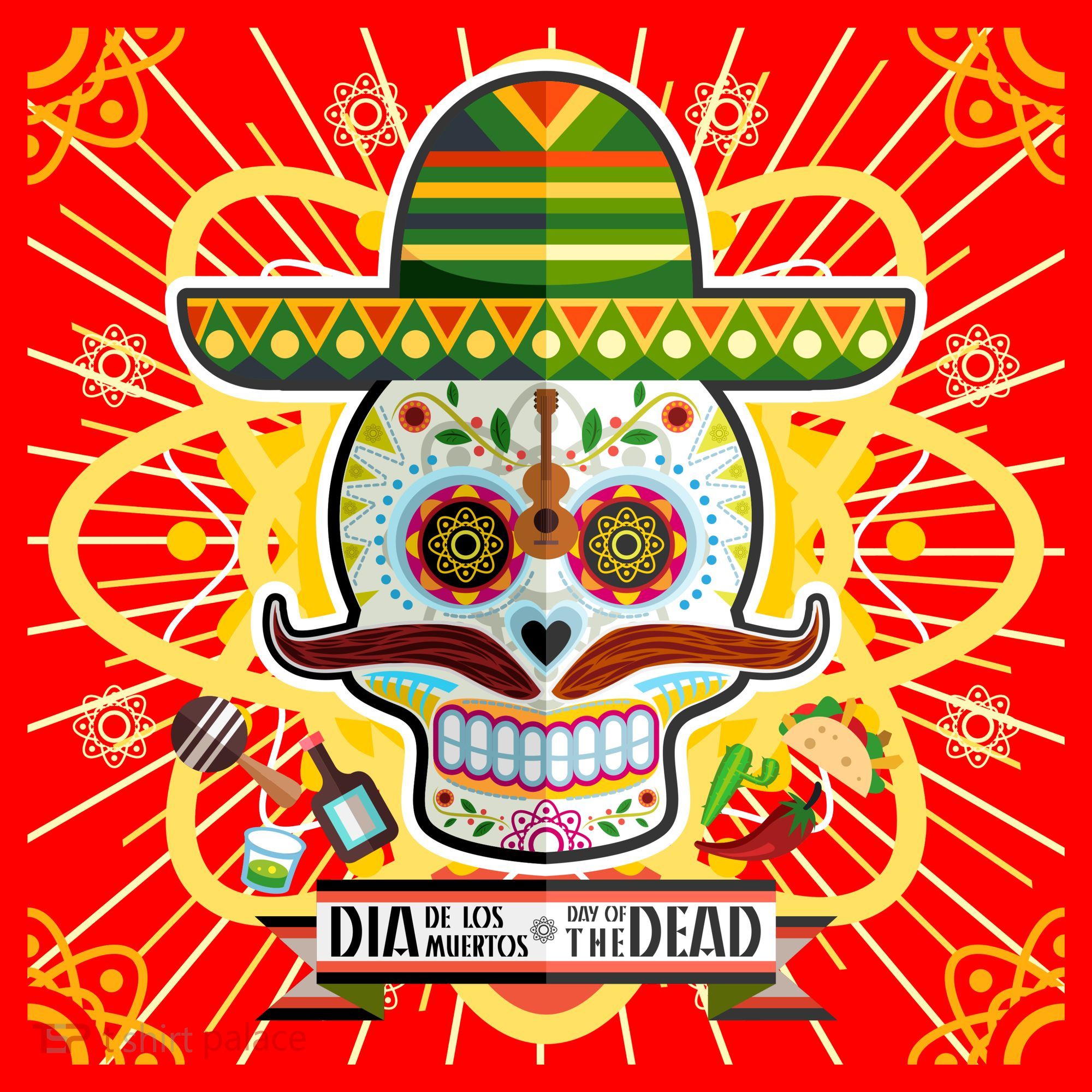 Dia De Los Muertos Day of the Dead Sugar Skull Santa Hat