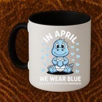 Dino In April We Wear Blue Child Abuse Prevention Awareness Coffee Mug thumb 2