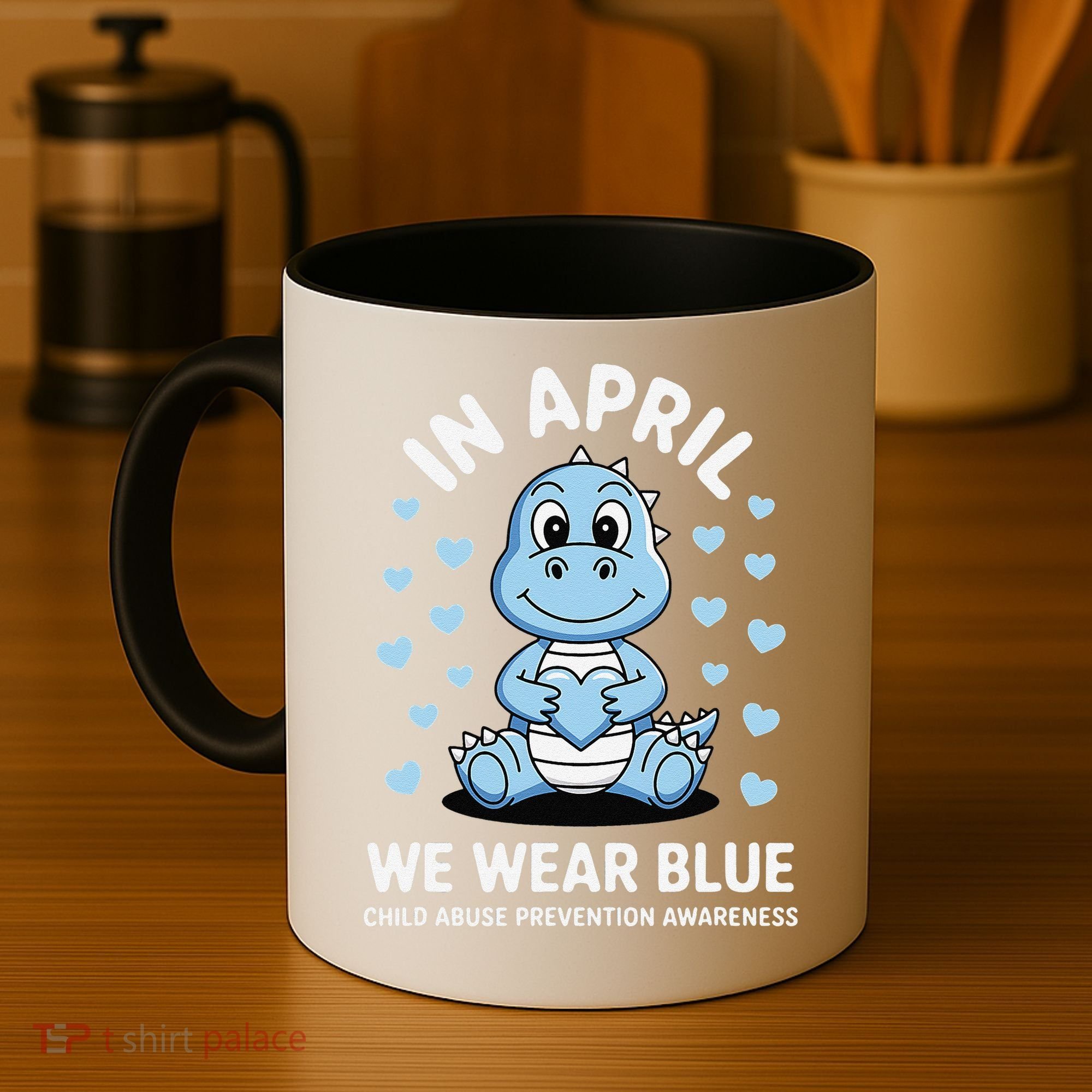Dino In April We Wear Blue Child Abuse Prevention Awareness Coffee Mug