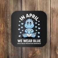 Dino In April We Wear Blue Child Abuse Prevention Awareness Coaster thumb 0