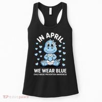 Dino In April We Wear Blue Child Abuse Prevention Awareness Women's Tank Top thumb 0