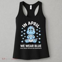 Dino In April We Wear Blue Child Abuse Prevention Awareness Women's Tank Top thumb 3