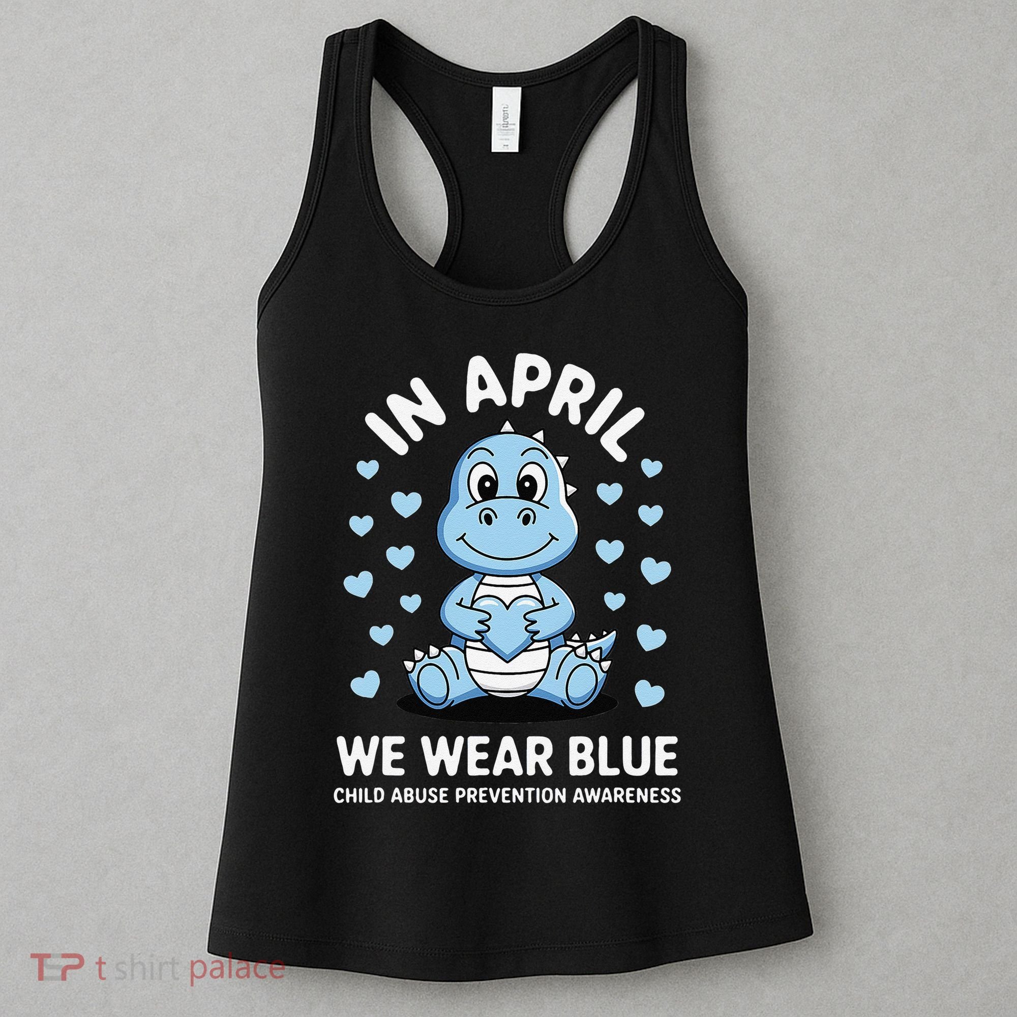 Dino In April We Wear Blue Child Abuse Prevention Awareness Women's Tank Top