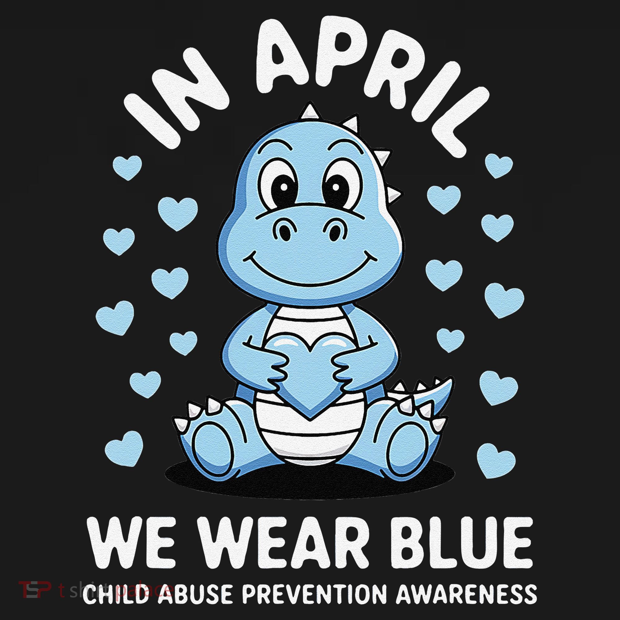 Dino In April We Wear Blue Child Abuse Prevention Awareness Baby Bodysuit