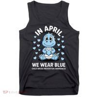 Dino In April We Wear Blue Child Abuse Prevention Awareness Tank Top thumb 0