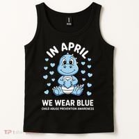 Dino In April We Wear Blue Child Abuse Prevention Awareness Tank Top thumb 2