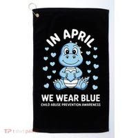 Dino In April We Wear Blue Child Abuse Prevention Awareness Golf Towel thumb 0