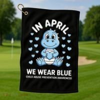 Dino In April We Wear Blue Child Abuse Prevention Awareness Golf Towel thumb 1