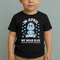 Dino In April We Wear Blue Child Abuse Prevention Awareness Toddler T-Shirt thumb 2