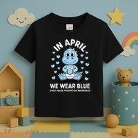 Dino In April We Wear Blue Child Abuse Prevention Awareness Toddler T-Shirt thumb 3