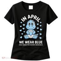 Dino In April We Wear Blue Child Abuse Prevention Awareness Women's T-Shirt thumb 0
