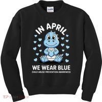 Dino In April We Wear Blue Child Abuse Prevention Awareness Kids Sweatshirt thumb 0