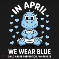 Dino In April We Wear Blue Child Abuse Prevention Awareness Kids Sweatshirt thumb 2
