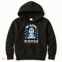 Dino In April We Wear Blue Child Abuse Prevention Awareness Kids Hoodie thumb 0