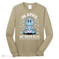 Dino In April We Wear Blue Child Abuse Prevention Awareness Long Sleeve Shirt thumb 0