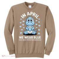 Dino In April We Wear Blue Child Abuse Prevention Awareness Sweatshirt thumb 0