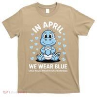 Dino In April We Wear Blue Child Abuse Prevention Awareness T-Shirt thumb 0