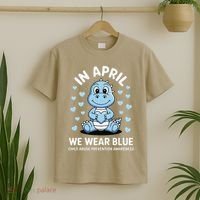 Dino In April We Wear Blue Child Abuse Prevention Awareness T-Shirt thumb 2