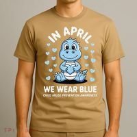 Dino In April We Wear Blue Child Abuse Prevention Awareness T-Shirt thumb 3