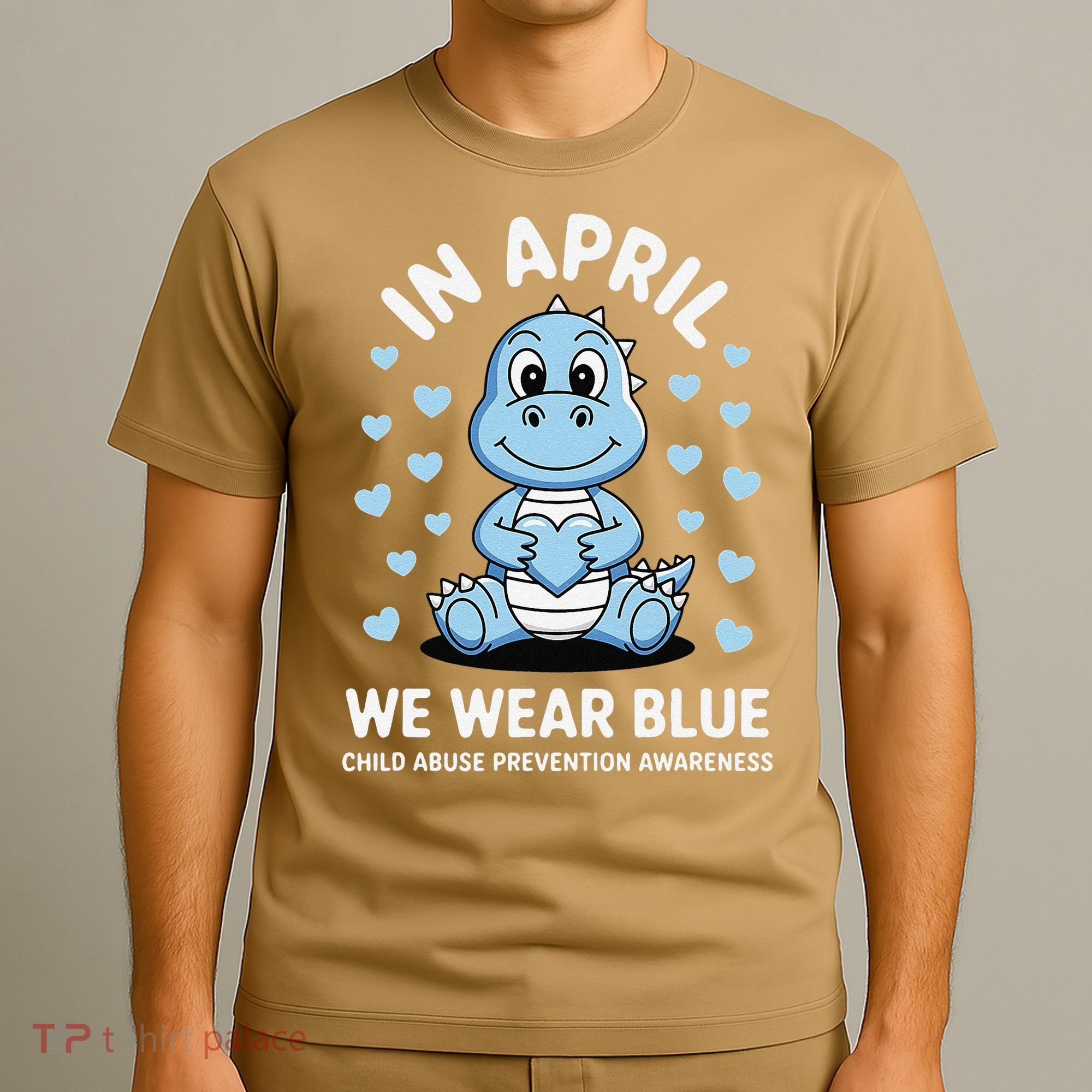 Dino In April We Wear Blue Child Abuse Prevention Awareness T-Shirt