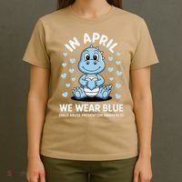 Dino In April We Wear Blue Child Abuse Prevention Awareness T-Shirt thumb 4