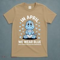 Dino In April We Wear Blue Child Abuse Prevention Awareness T-Shirt thumb 5