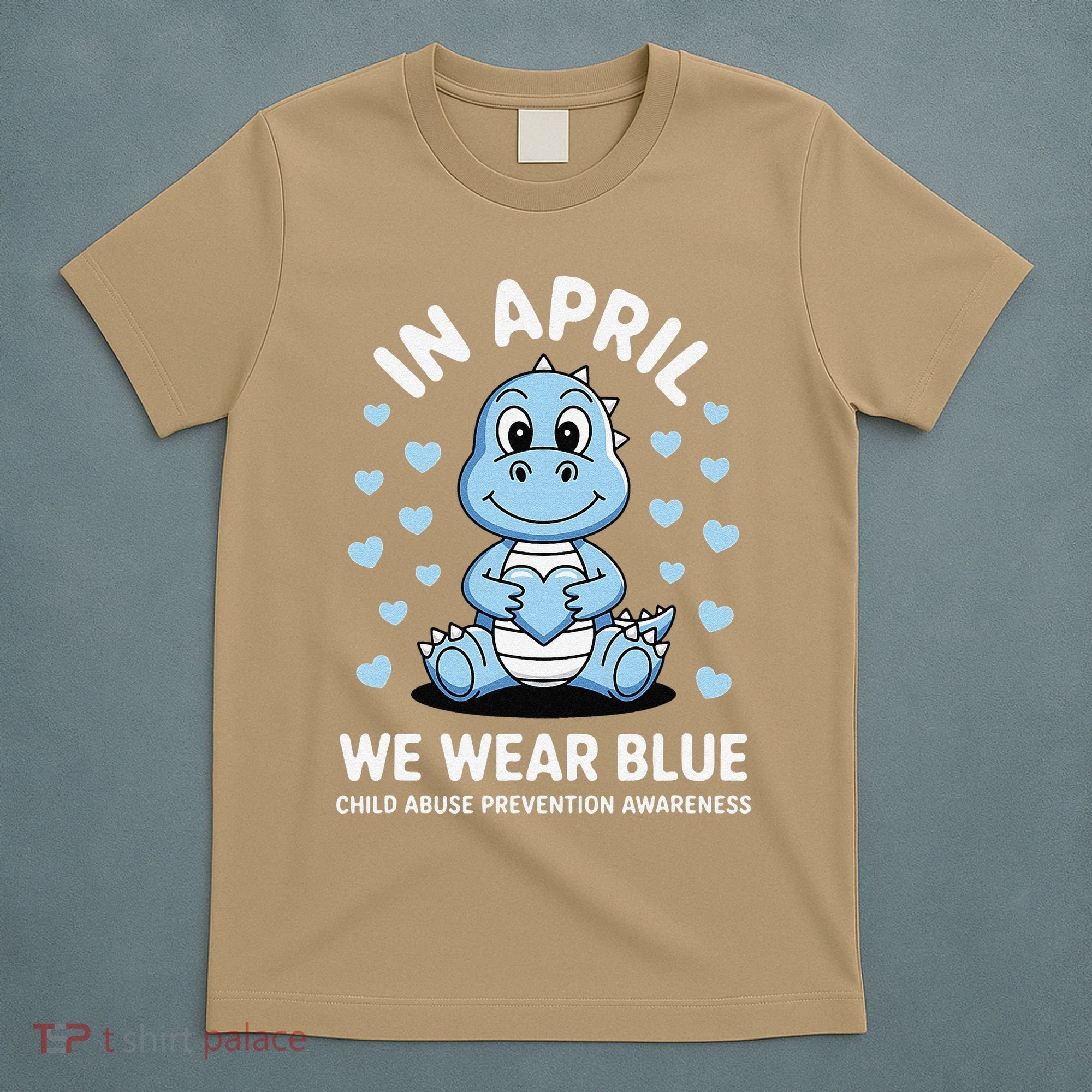Dino In April We Wear Blue Child Abuse Prevention Awareness T-Shirt
