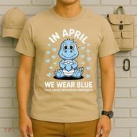 Dino In April We Wear Blue Child Abuse Prevention Awareness T-Shirt thumb 6