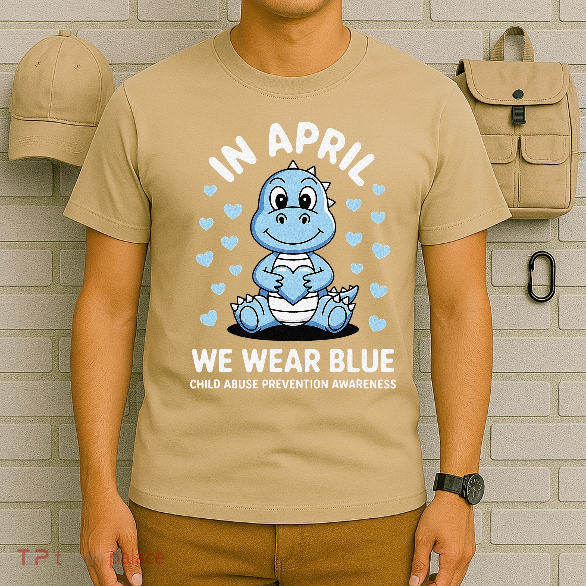 Dino In April We Wear Blue Child Abuse Prevention Awareness T-Shirt
