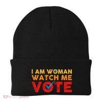 Distressed I Am Woman Watch Me Vote Beanie thumb 0