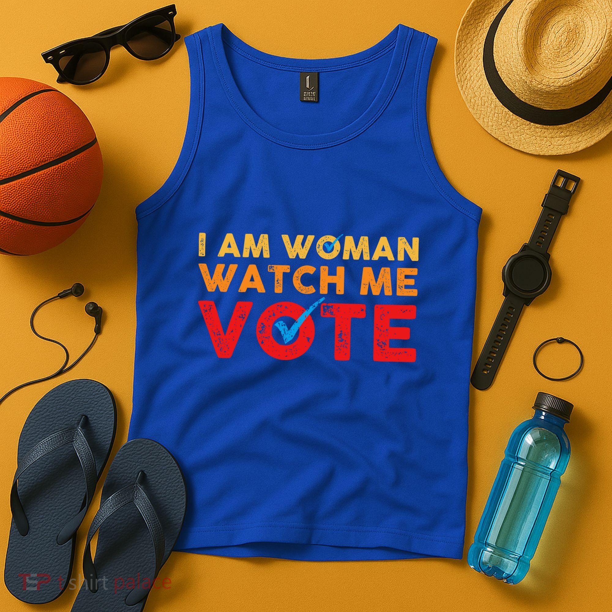 Distressed I Am Woman Watch Me Vote Tank Top