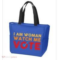 Distressed I Am Woman Watch Me Vote Tote Bag thumb 3
