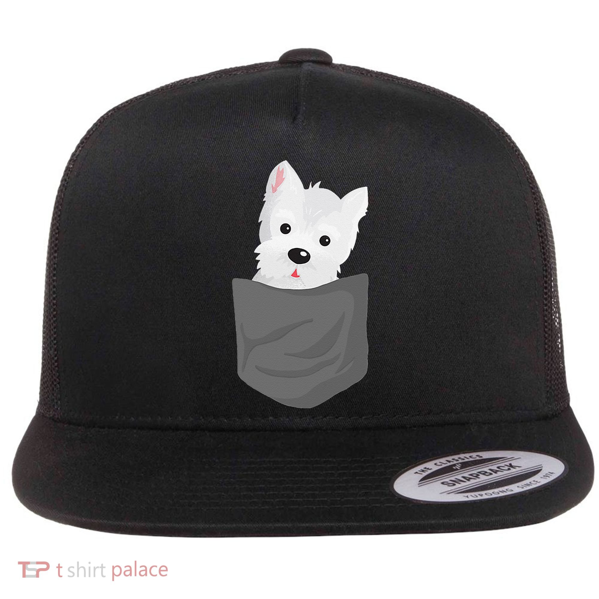 Dog In A Pocket Cute Westie Terrier Lover Puppy Flat Bill Trucker Hat